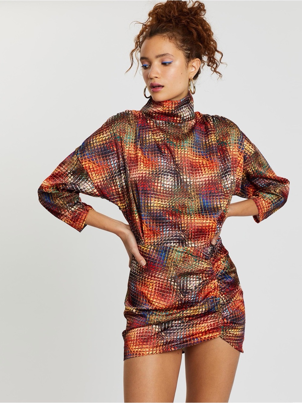 NWT WNTRMSE Kenzie Disco Print Mini Dress Open Back Mock Neck, US 6 ($245)